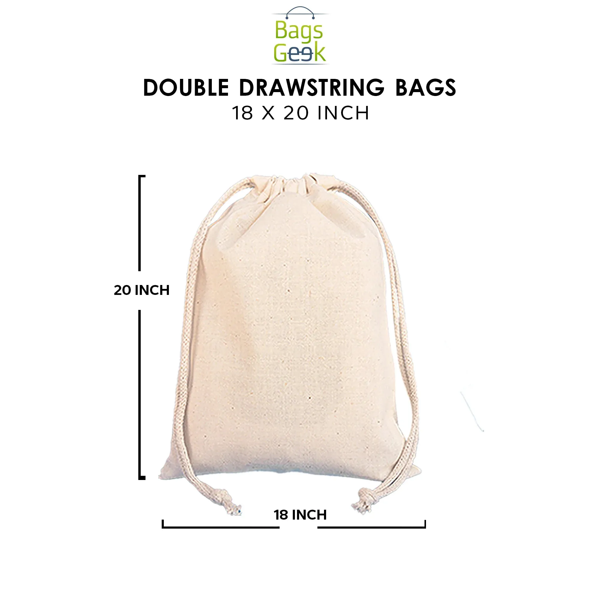 18x20 inch Natural Cotton Double Drawstring Bags