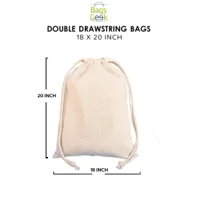 18x20 inch Natural Cotton Double Drawstring Bags