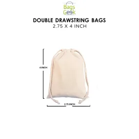 2.75x4 inch Natural Cotton Double Drawstring Bags