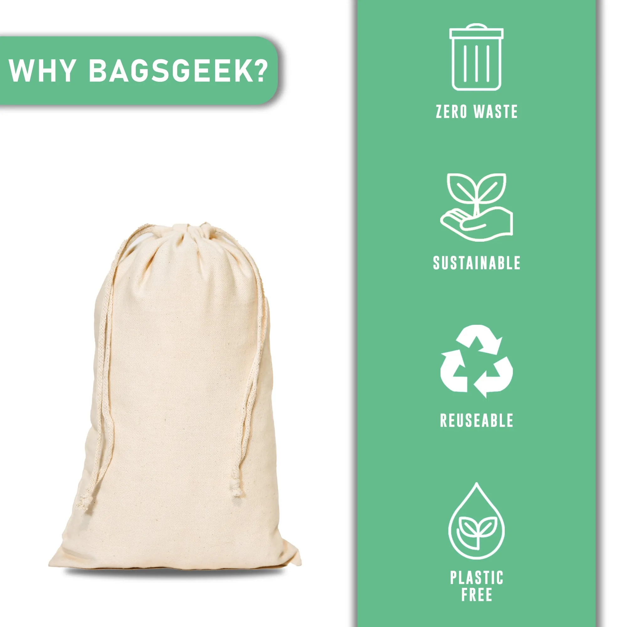 2x3 inch Cotton Reusable Double Drawstring Bags