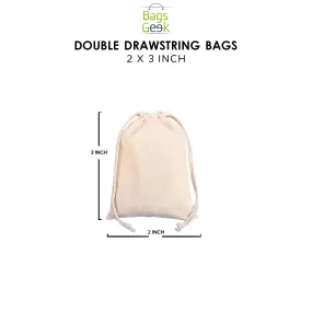 2x3 inch Cotton Reusable Double Drawstring Bags