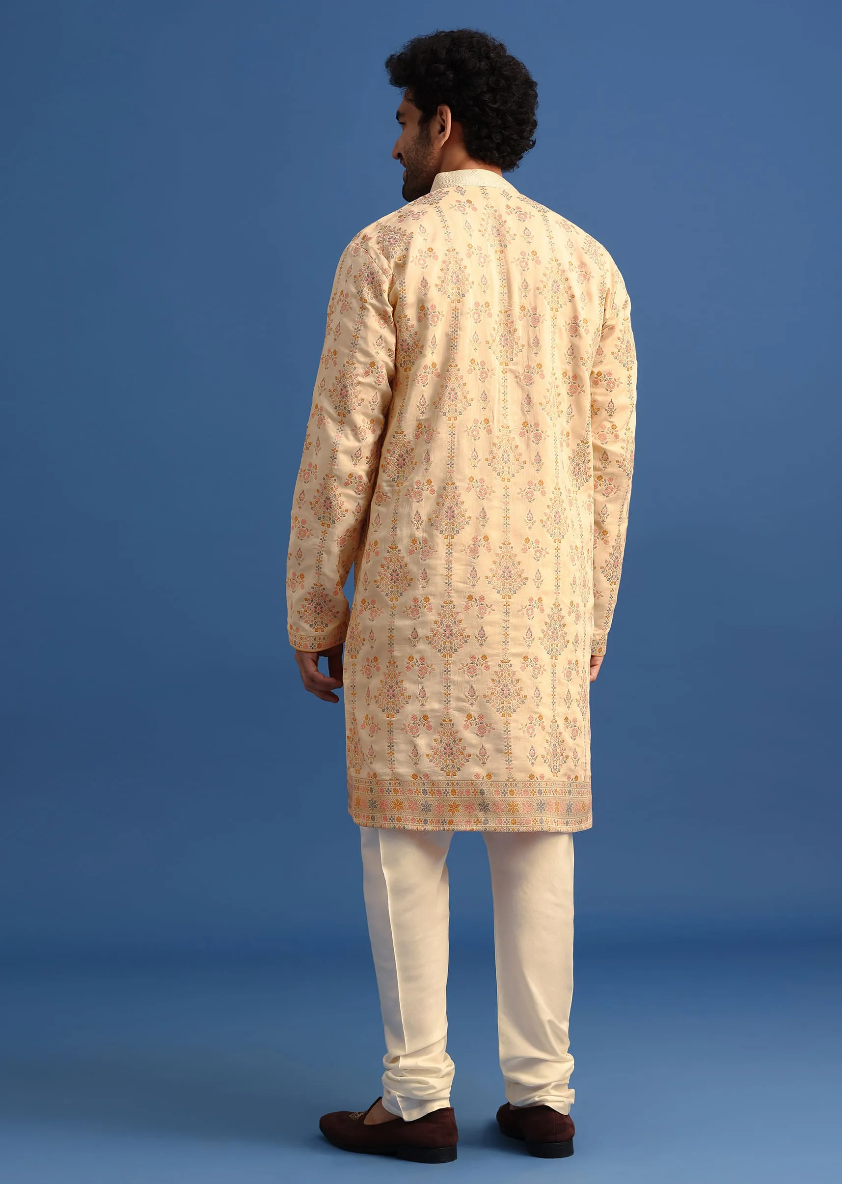 Beige Brocade Printed Kurta Set