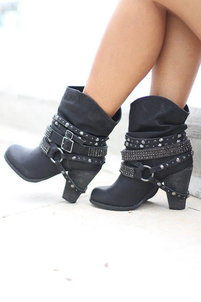 Black Faux Leather Booties