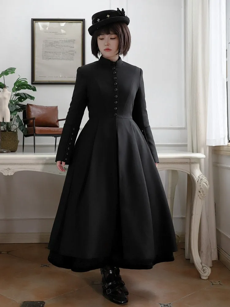 Black Mandarin Collar Long Sleeves Coat