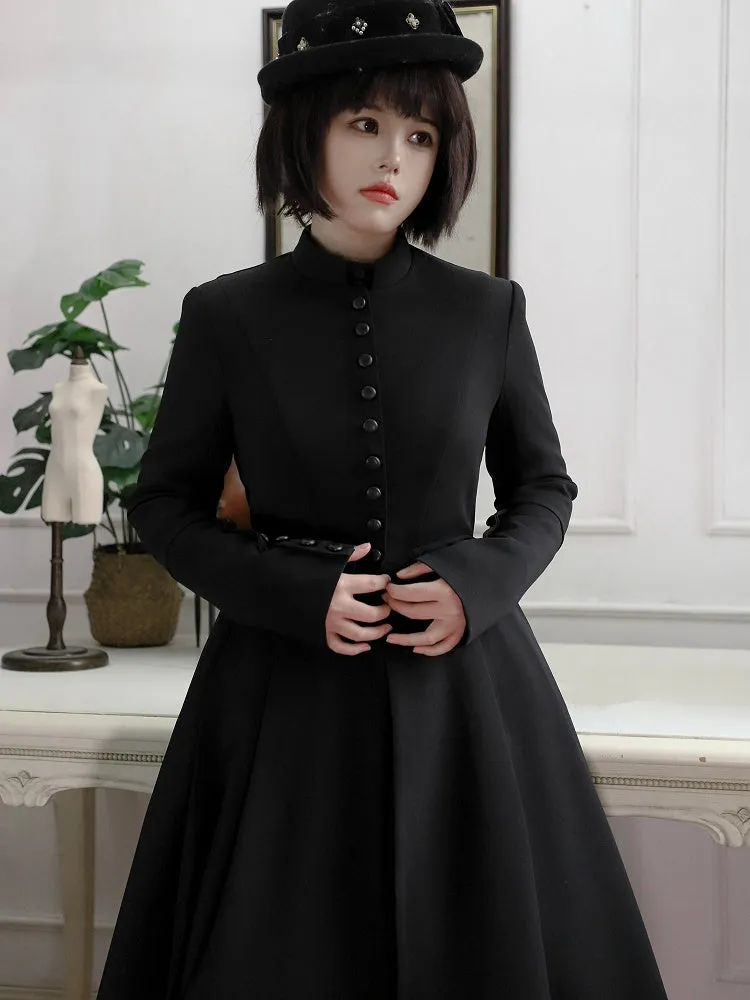 Black Mandarin Collar Long Sleeves Coat