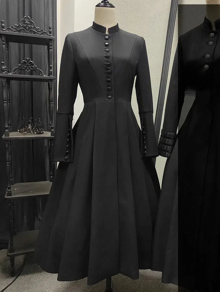 Black Mandarin Collar Long Sleeves Coat
