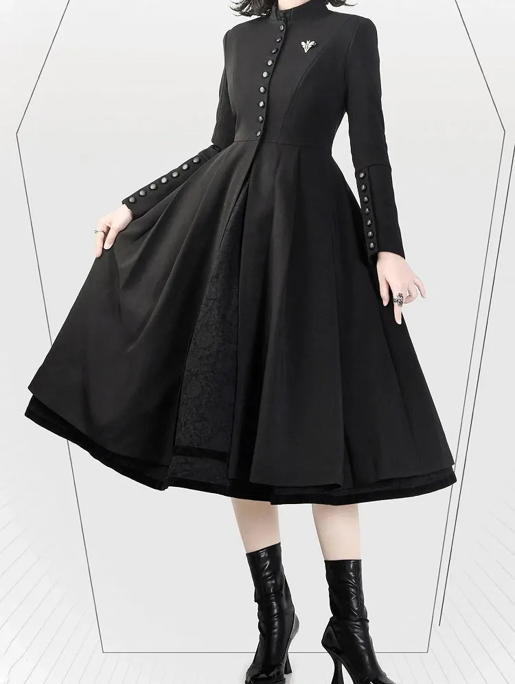 Black Mandarin Collar Long Sleeves Coat
