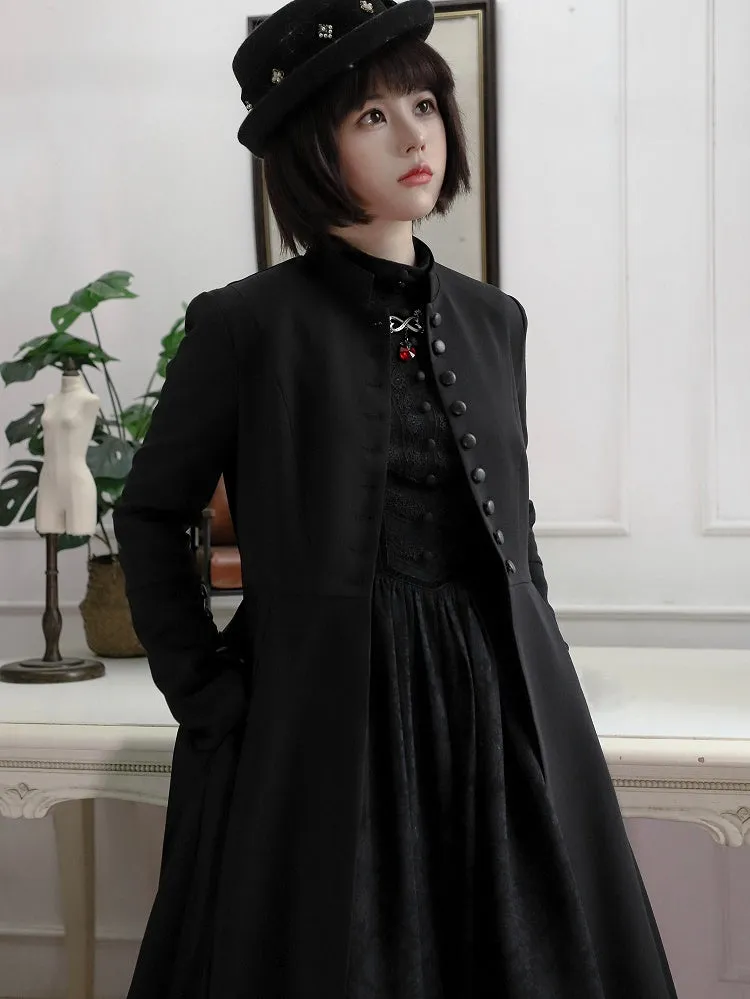 Black Mandarin Collar Long Sleeves Coat