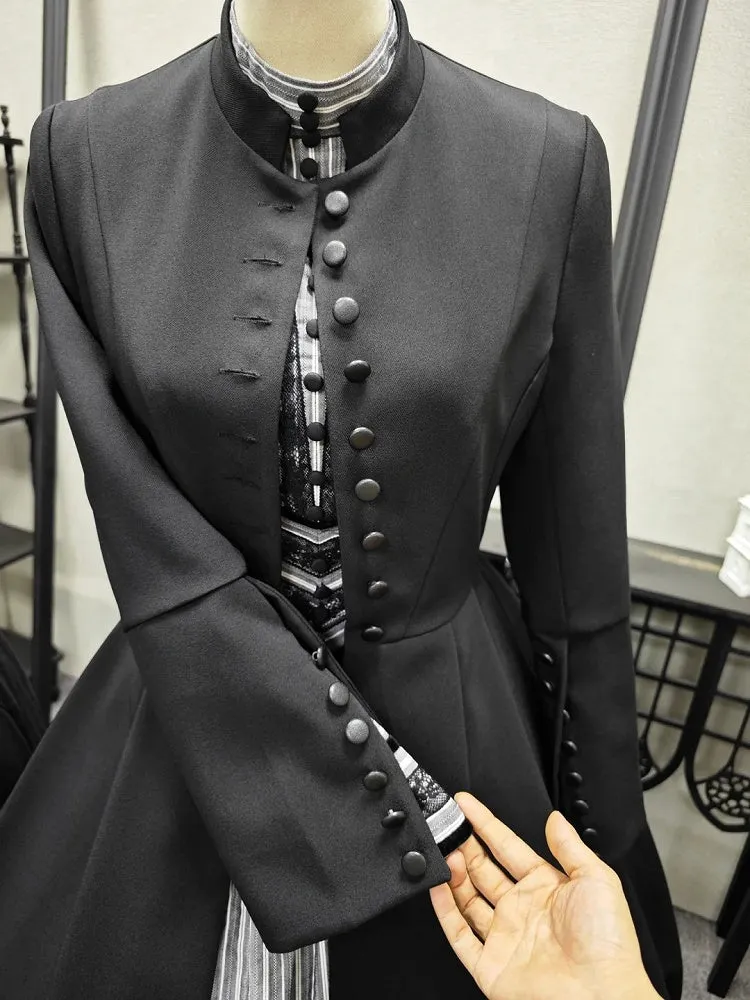 Black Mandarin Collar Long Sleeves Coat