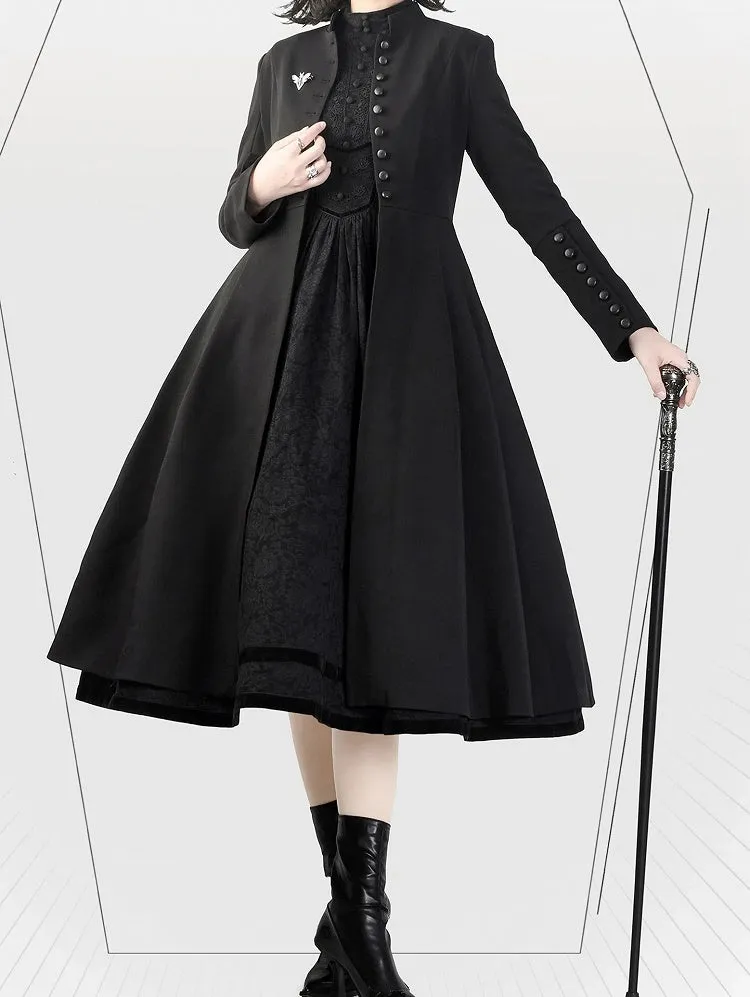 Black Mandarin Collar Long Sleeves Coat