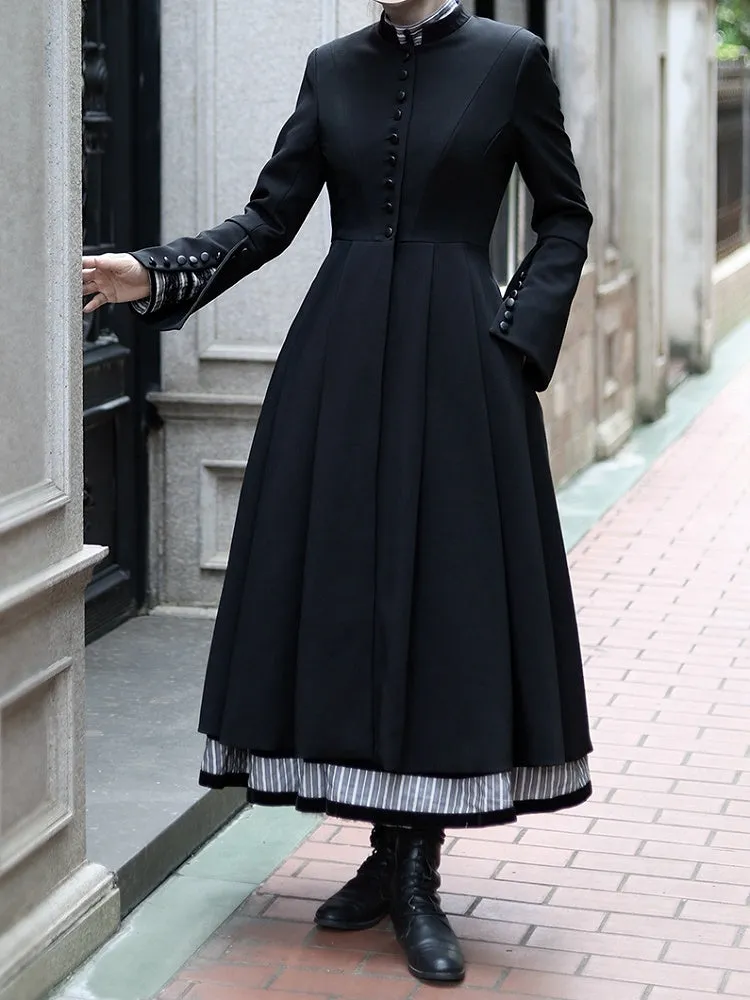 Black Mandarin Collar Long Sleeves Coat