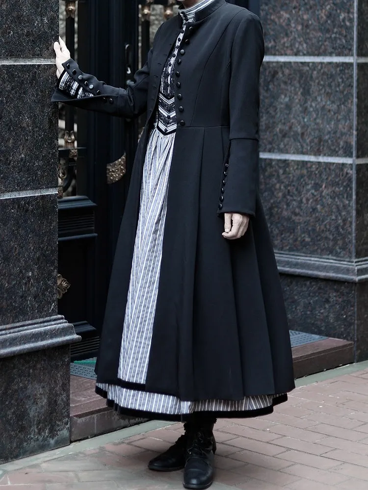 Black Mandarin Collar Long Sleeves Coat
