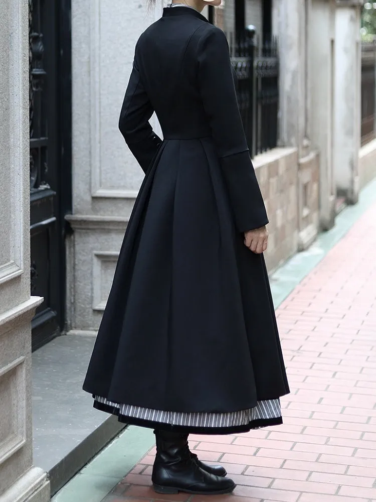 Black Mandarin Collar Long Sleeves Coat