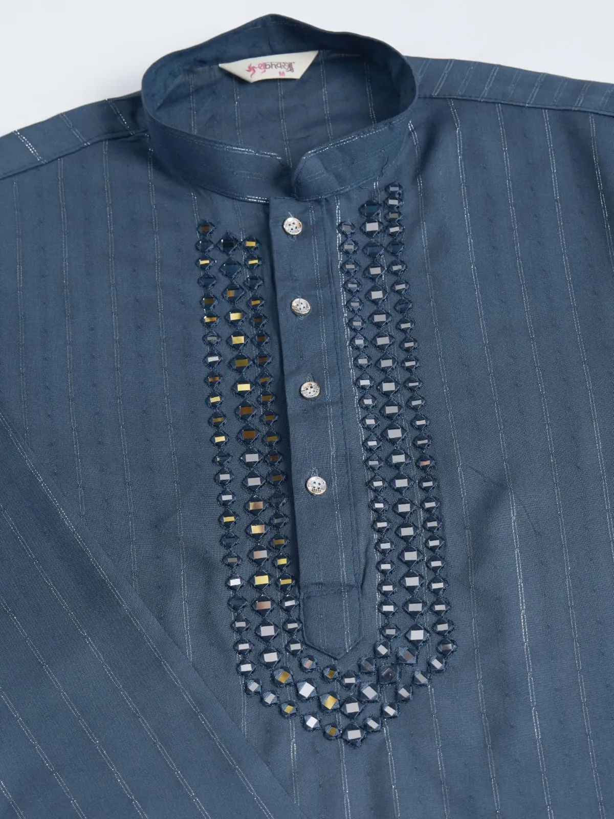 Blue Grey Pure Viscose Reyon Silk Real Mirror Work Kurta Dupatta