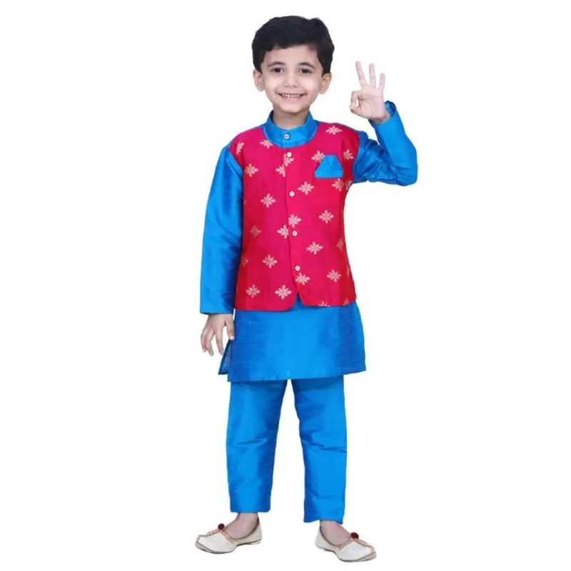 Boy's Attached Chiffon Jacket Full Sleeve Kurta Pajama