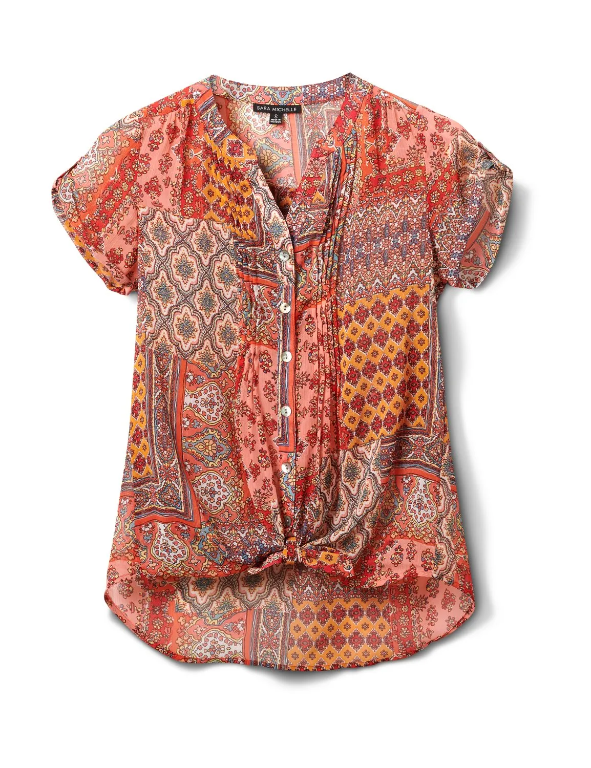 Bright Patchwork Button Front Blouse