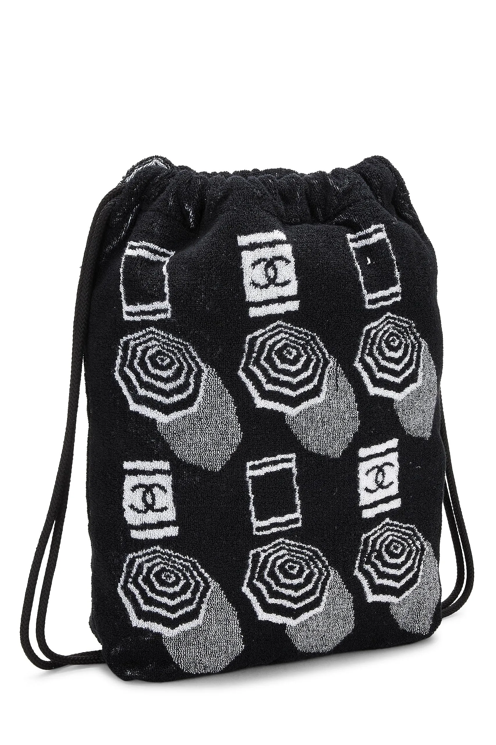 Chanel,  Black Terry Cloth Drawstring Beach Backpack, Black