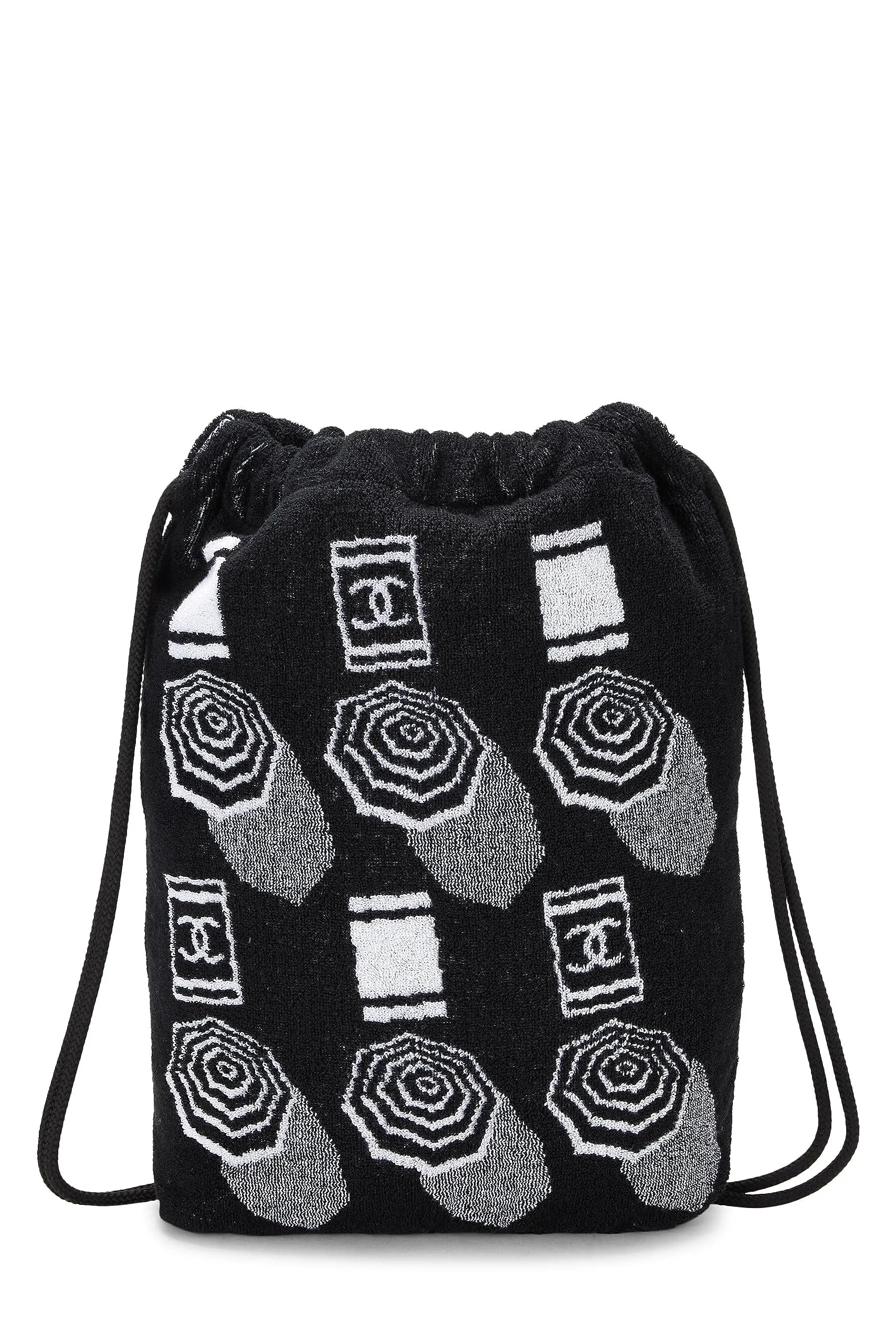 Chanel,  Black Terry Cloth Drawstring Beach Backpack, Black