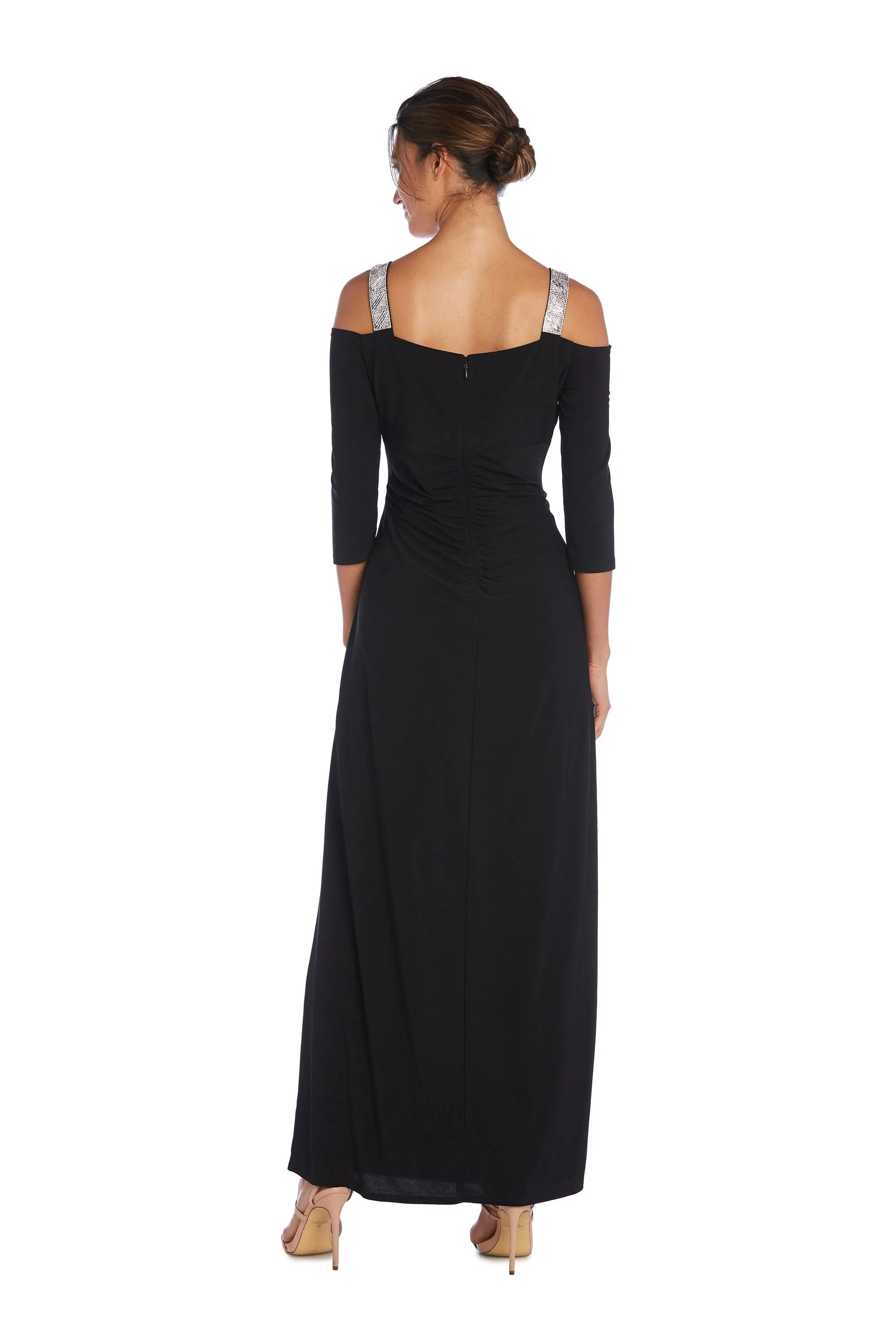 Cold Shoulder Embellished Strap Long Gown