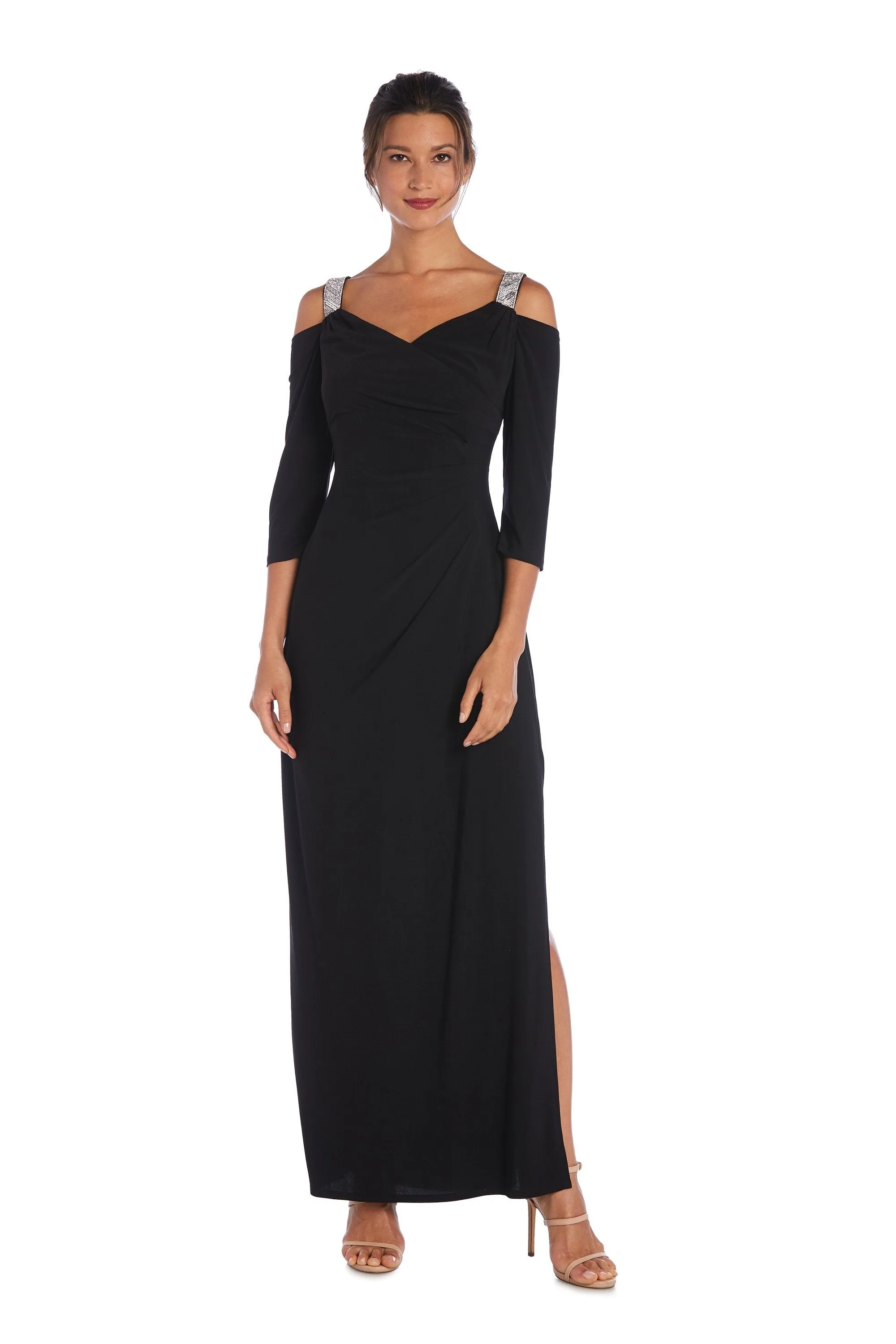Cold Shoulder Embellished Strap Long Gown
