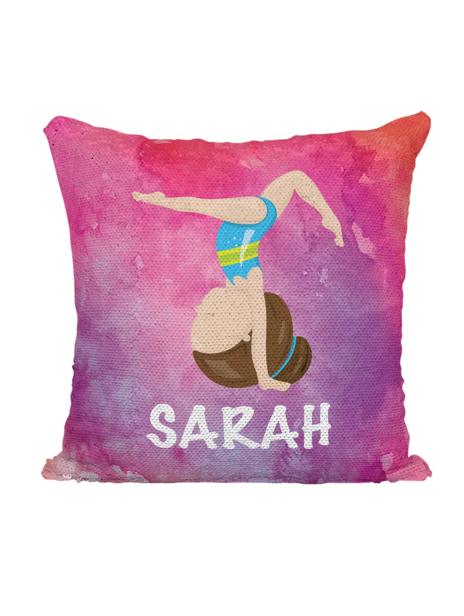 CUSTOM SEQUIN PILLOW - GYMNAST UPSIDE DOWN - Pink Watercolor