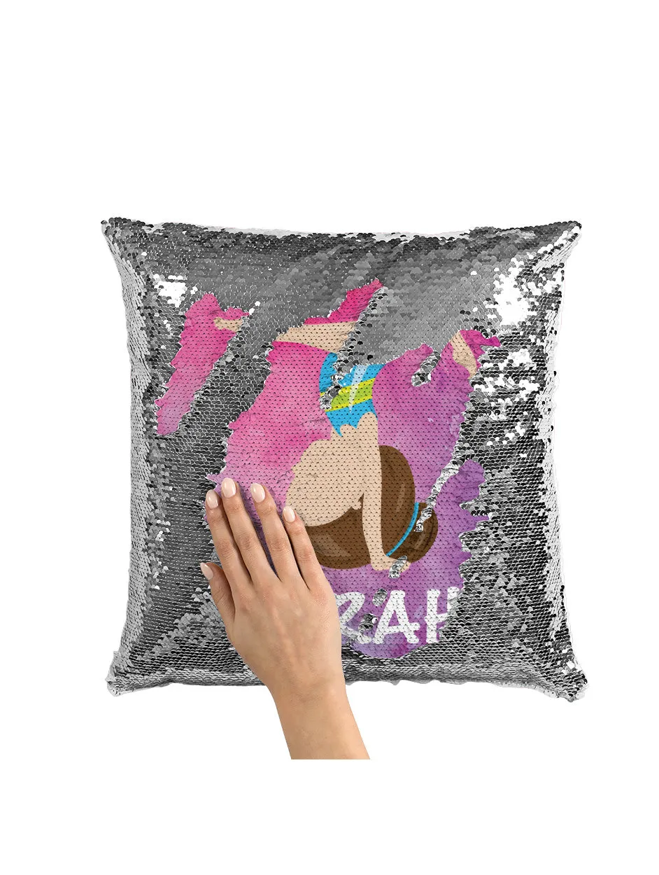 CUSTOM SEQUIN PILLOW - GYMNAST UPSIDE DOWN - Pink Watercolor