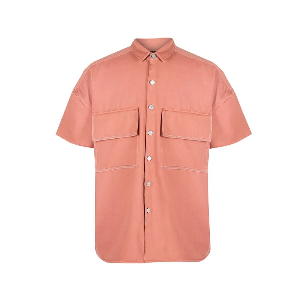Denim Over-Shirt With Patched Pockets (Rust)