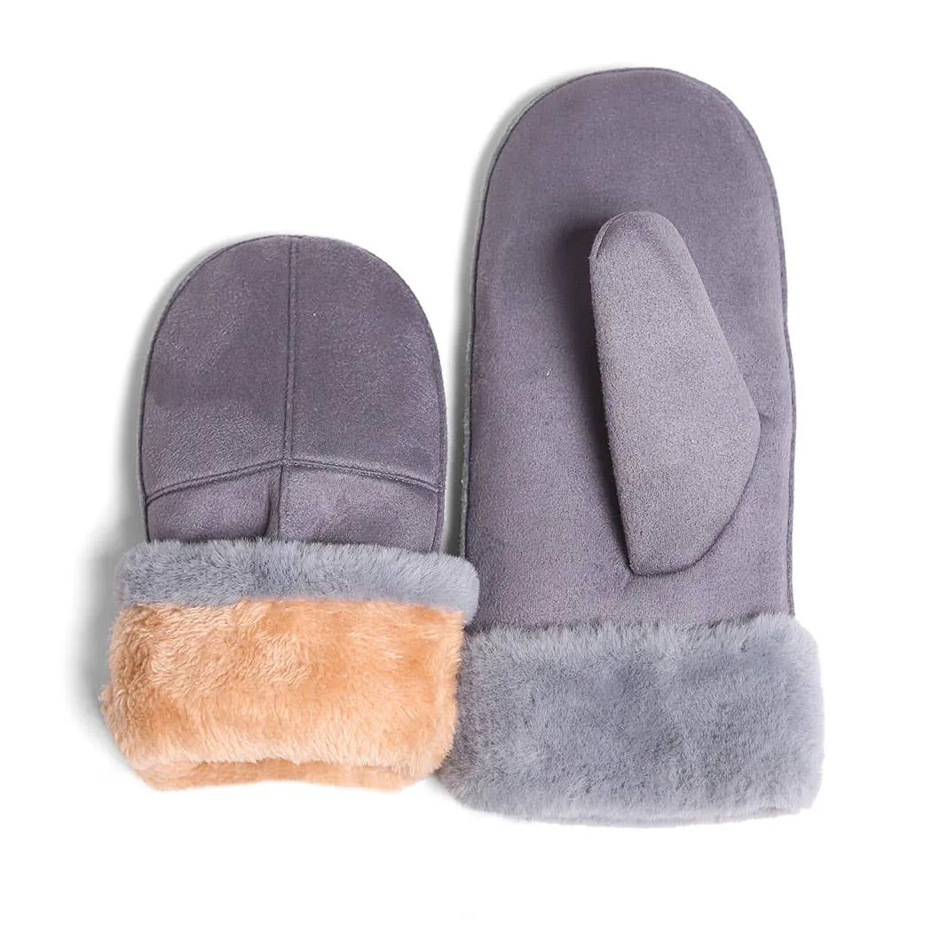 FASHION CITY Suede with Faux Fur Cuffed Mittens