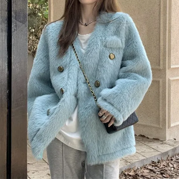 Faux Fur Mink Long-Sleeved Cotton Coat