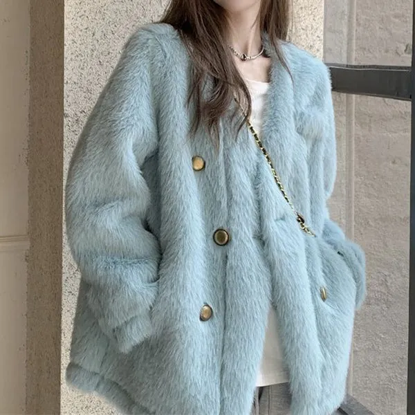 Faux Fur Mink Long-Sleeved Cotton Coat