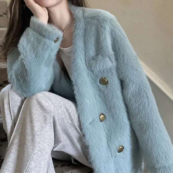 Faux Fur Mink Long-Sleeved Cotton Coat