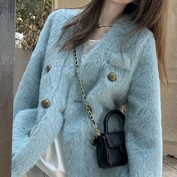 Faux Fur Mink Long-Sleeved Cotton Coat