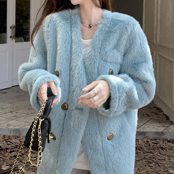 Faux Fur Mink Long-Sleeved Cotton Coat
