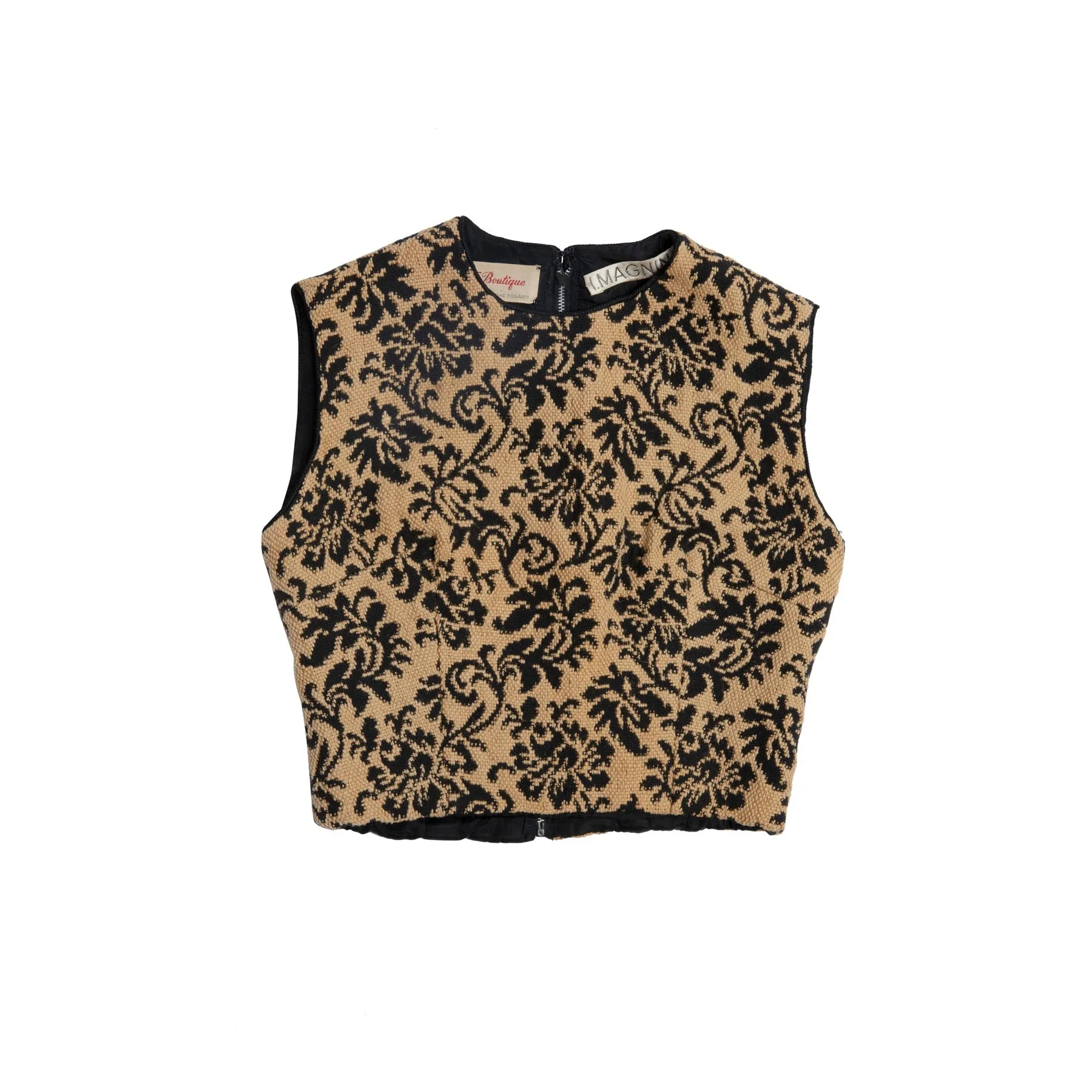 Floral Jacquard Barleycorn Tweed Cropped Shell Top