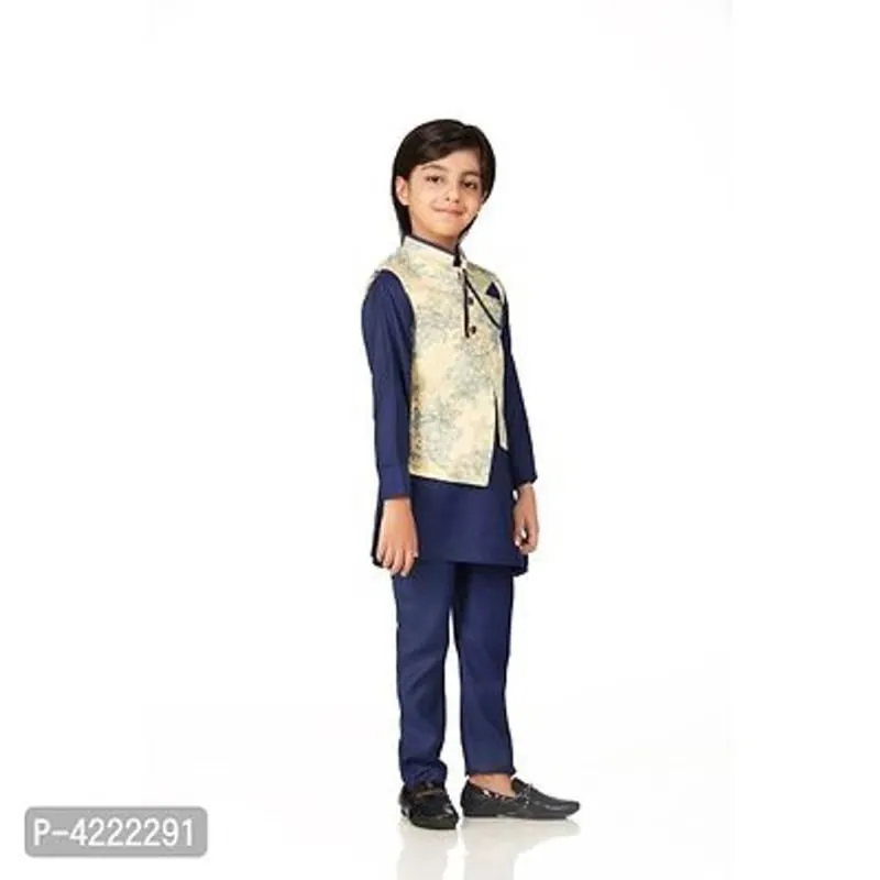 Full Sleeve Cotton Kurta Pyjama For Boys (Lemon)