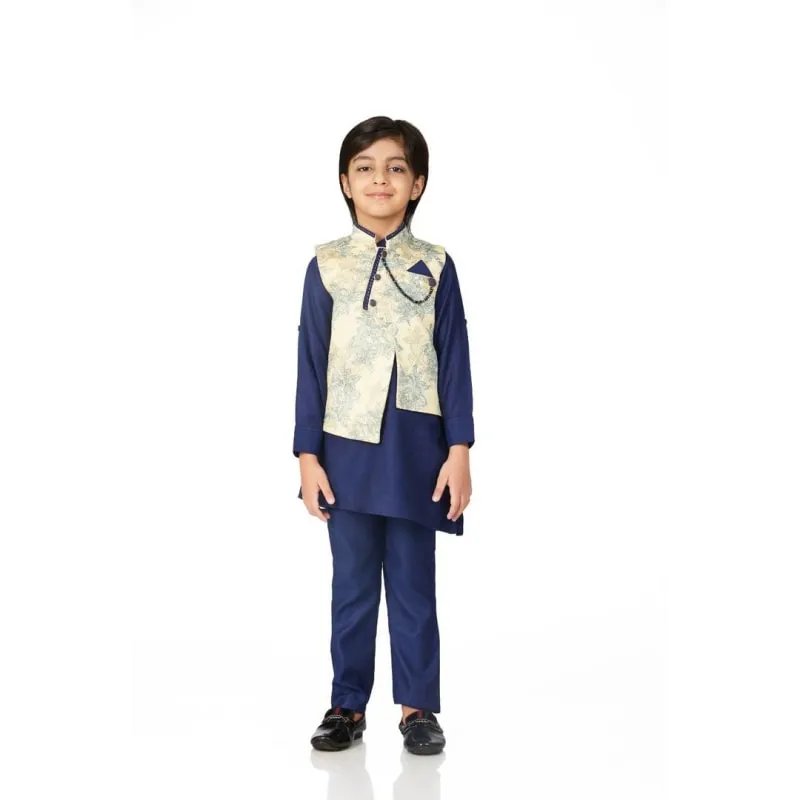Full Sleeve Cotton Kurta Pyjama For Boys (Lemon)