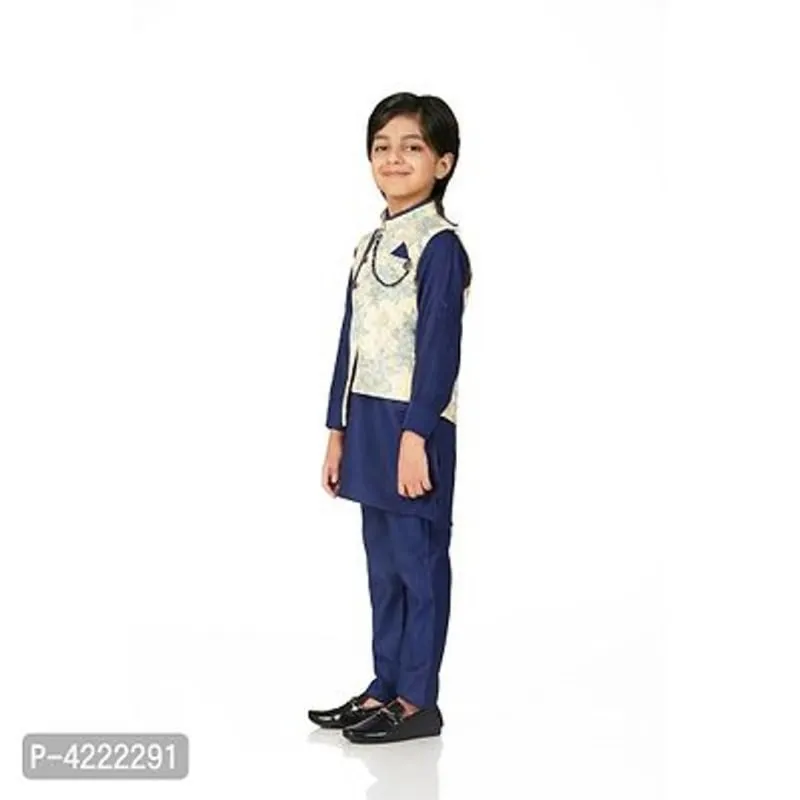 Full Sleeve Cotton Kurta Pyjama For Boys (Lemon)