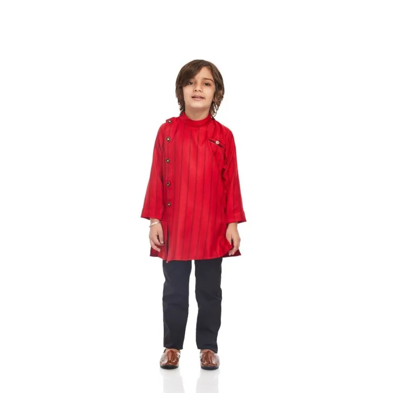 Full Sleeve Cotton Kurta Pyjama For Boys (Red)