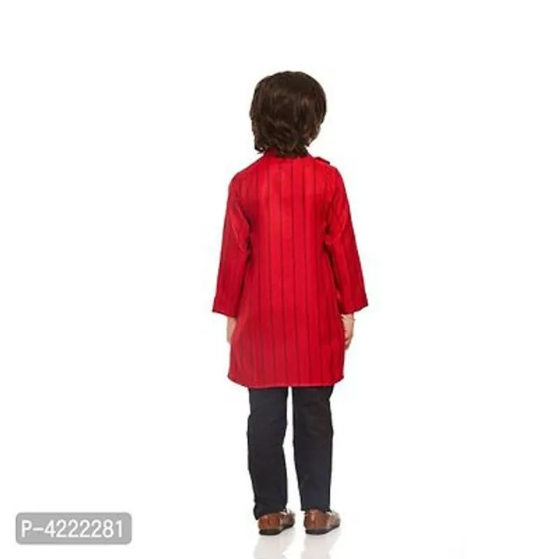 Full Sleeve Cotton Kurta Pyjama For Boys (Red)