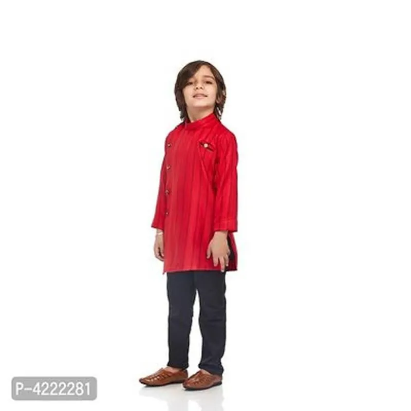 Full Sleeve Cotton Kurta Pyjama For Boys (Red)