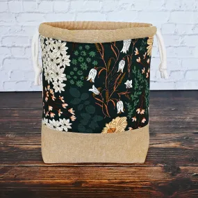 Green Floral Canvas Project Bag with Pockets