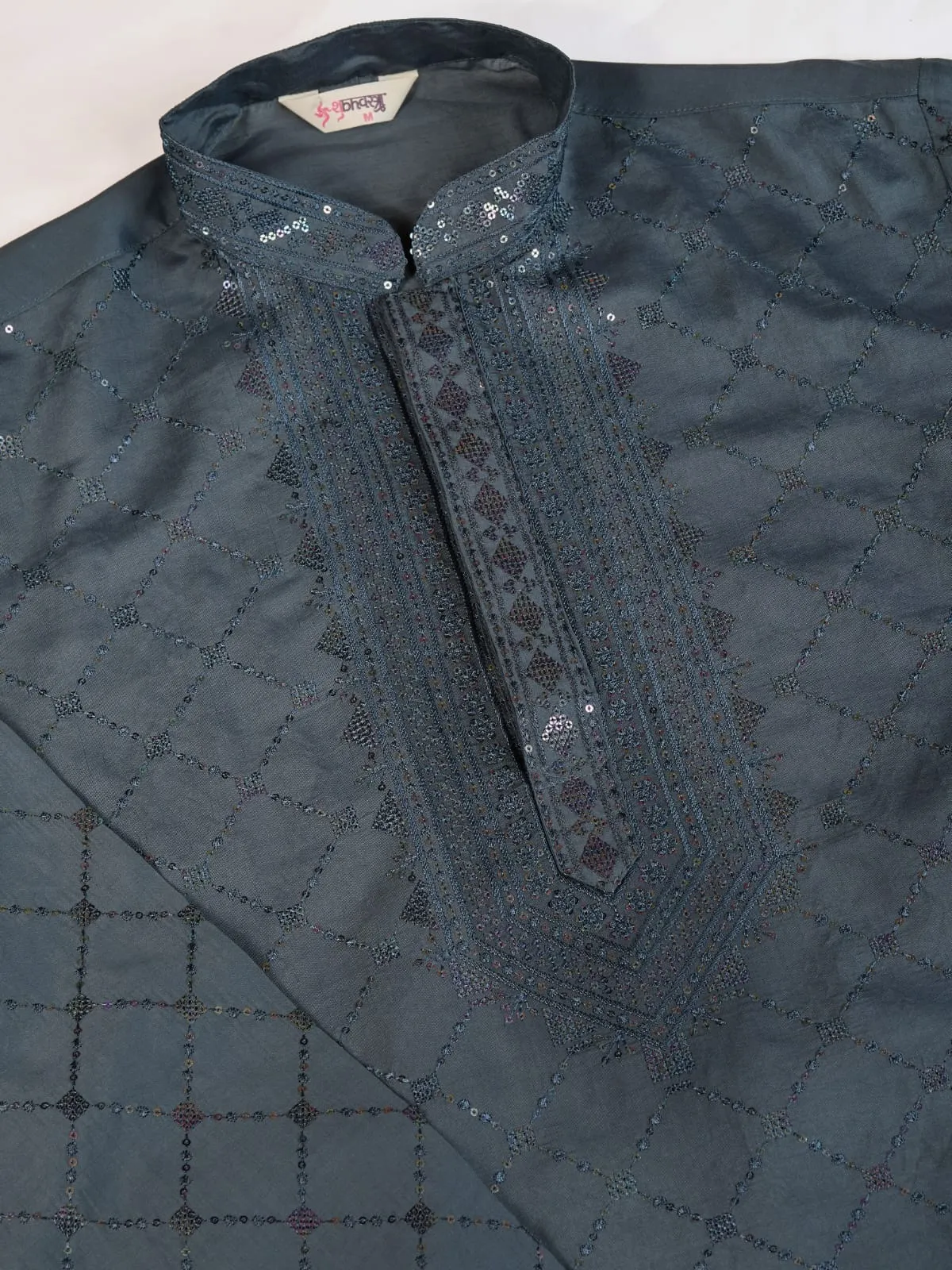 Grey Colour Viscose Silk Heavy Thread Work Kurta Payjama