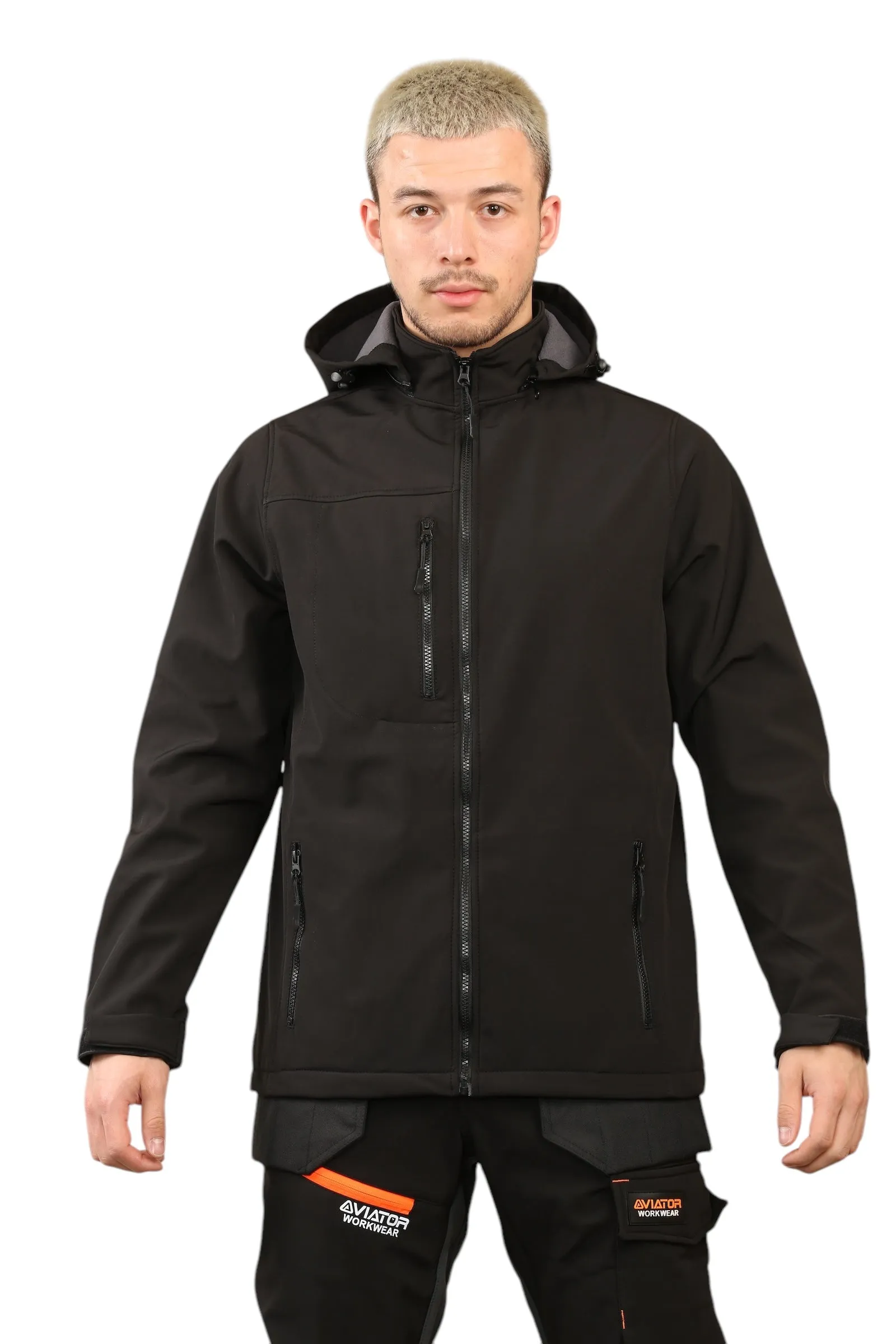 Men's Waterproof  Softshell Jackets Removeable Hoodie with Zip Pockets