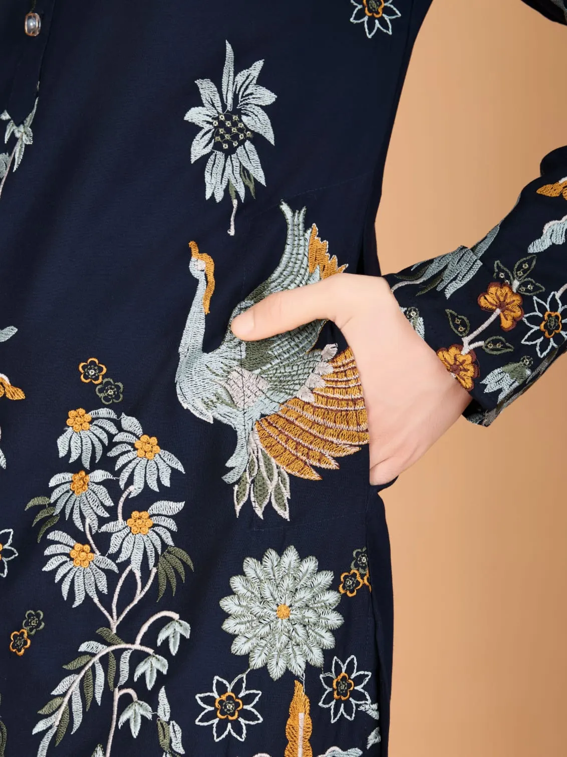 Navy Colour Soft Viscose Reyon Silk Heritage Style With Heavy Thread Work With Sequines Work Kurta Payjama
