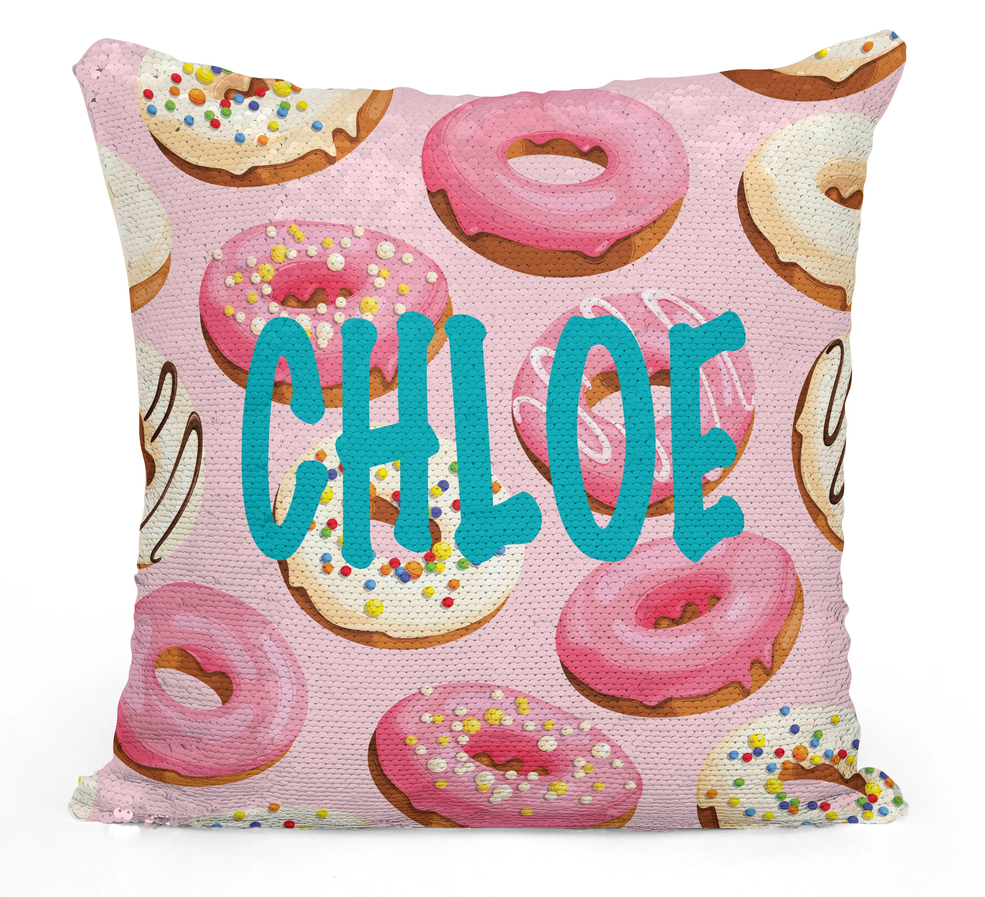 Personalized Donut (Doughnut) Mermaid Sequin Flip Pillow