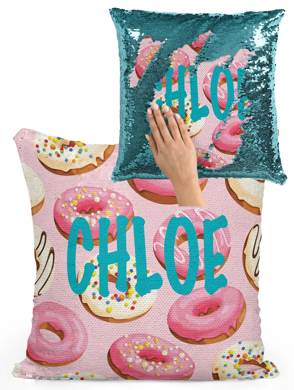 Personalized Donut (Doughnut) Mermaid Sequin Flip Pillow