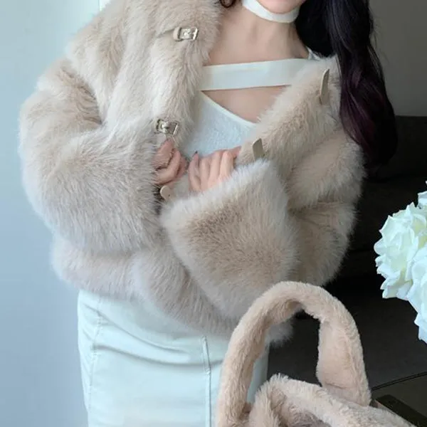 Plush Fleece Coat Long Sleeve Top Faux Fox Fur