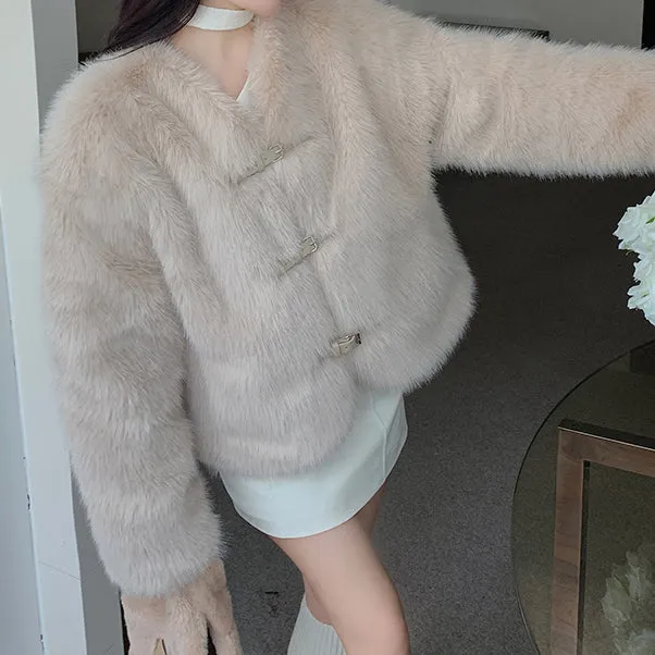 Plush Fleece Coat Long Sleeve Top Faux Fox Fur