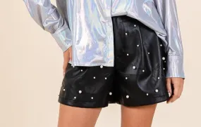 Pop Of Pearl Leather Shorts