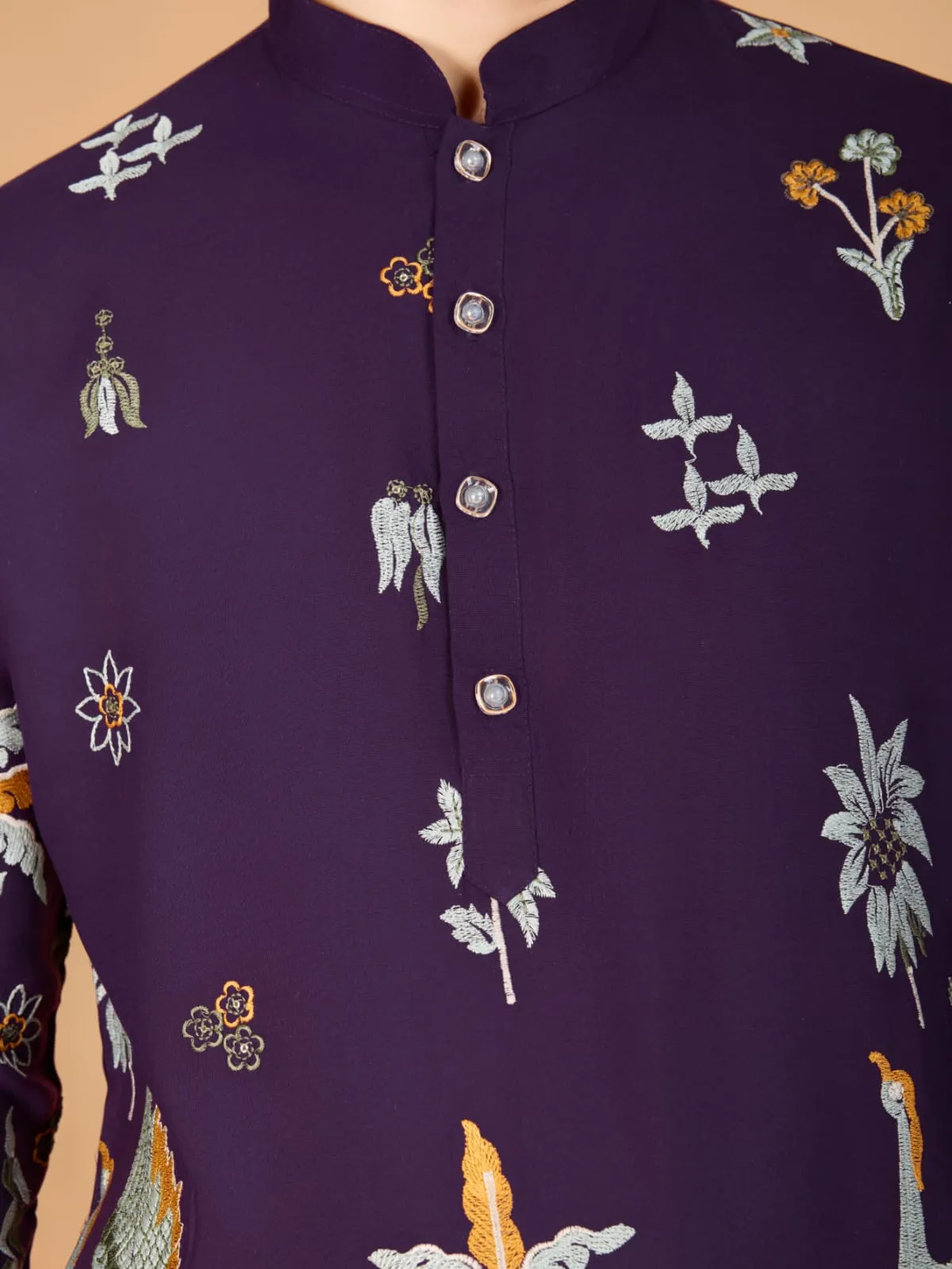 Purple Colour Soft Viscose Reyon Silk Heritage Style With Heavy Thread Work With Sequines Work Kurta Payjama
